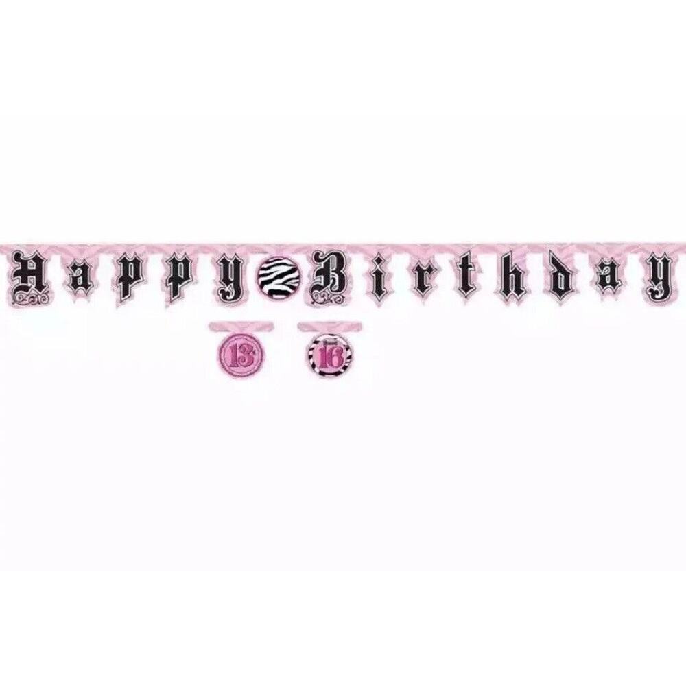 Super Stylish Pink Zebra‎ 13th Or 16th Birthday Party Decoration Jointed Banner